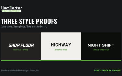 Wholesale Sign Website Design for Illumiletter — Three Style Proofs