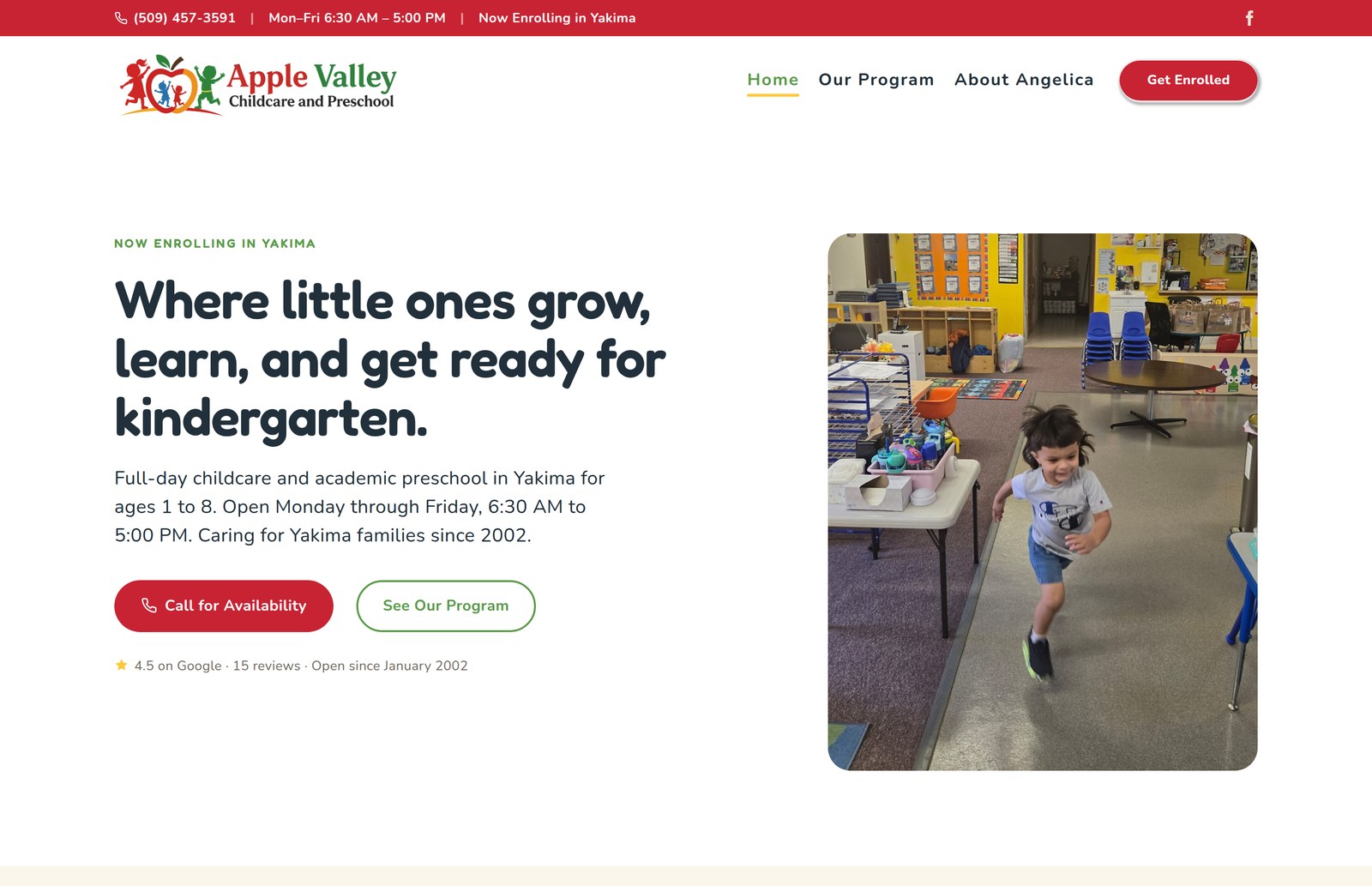 The yakimachildcare.com homepage: Where little ones grow, learn, and get ready for kindergarten